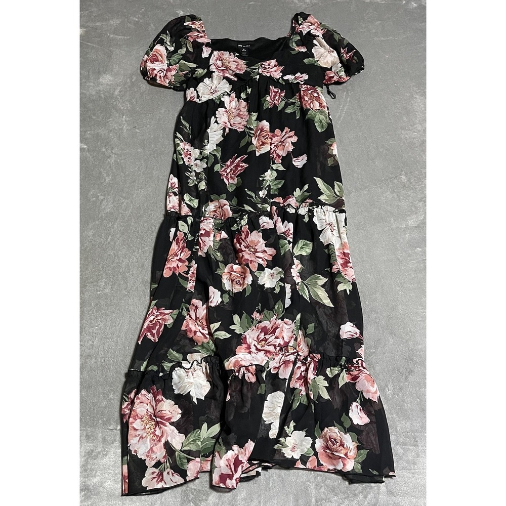 Kate and Lily Dress Womens 12 Black Floral Pink Rose Flowy Maxi Whimsy Romantic